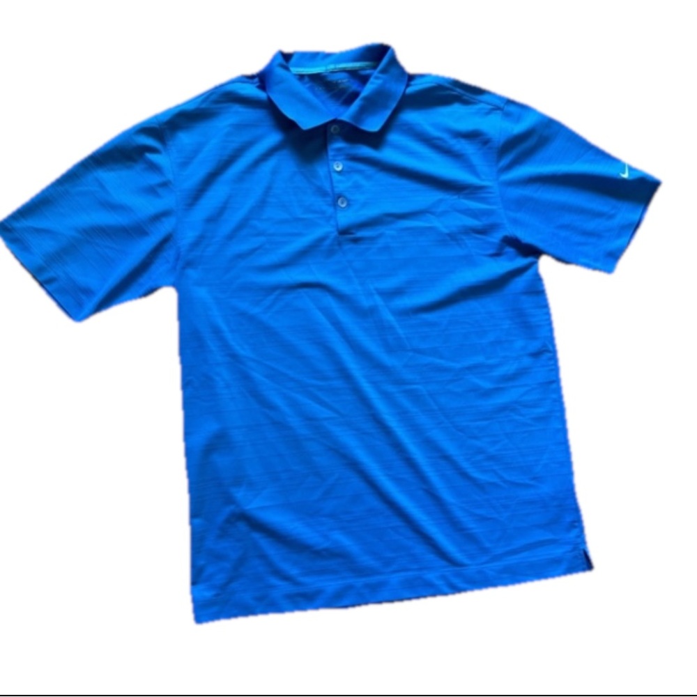 Nike Tiger Woods Polo Mens  Blue Short Sleeve Striped Shirt Size Large